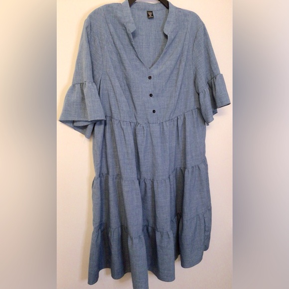 Shein Blue Button-Down Tiered Dress size 1X - Picture 2 of 6
